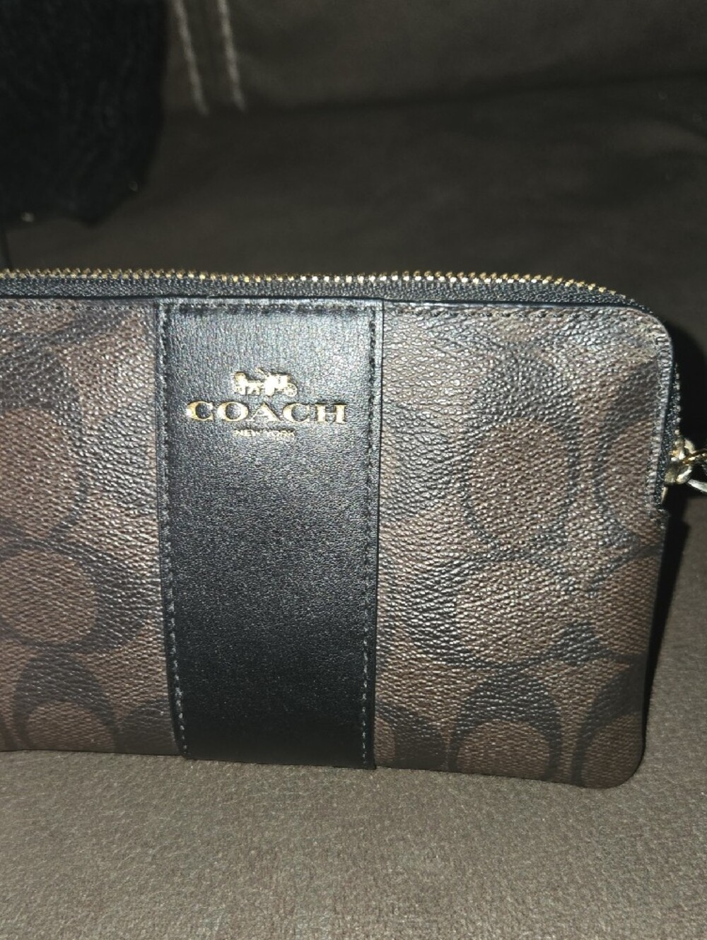 Coach Brown Signature Zip Wallet with Black Center Panel - Picture 7 of 11